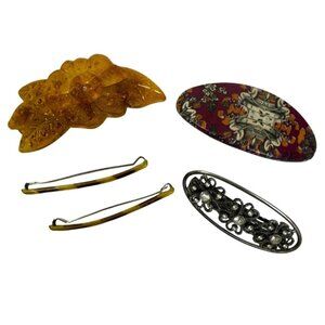 Vintage Hair Barrettes Hair Clips Lot Tortoiseshell Thin Metal 80s Flower